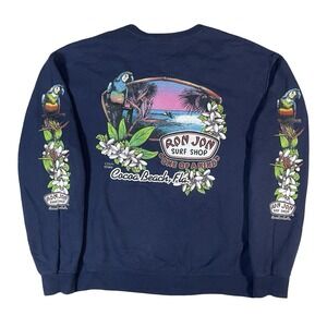 Ron Jon Surf Shop Crewneck Sweatshirt Mens M Floral Hawaiian Cocoa Beach‎ Blue